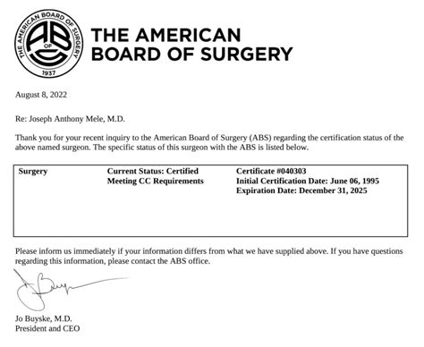the american board of surgery verification.